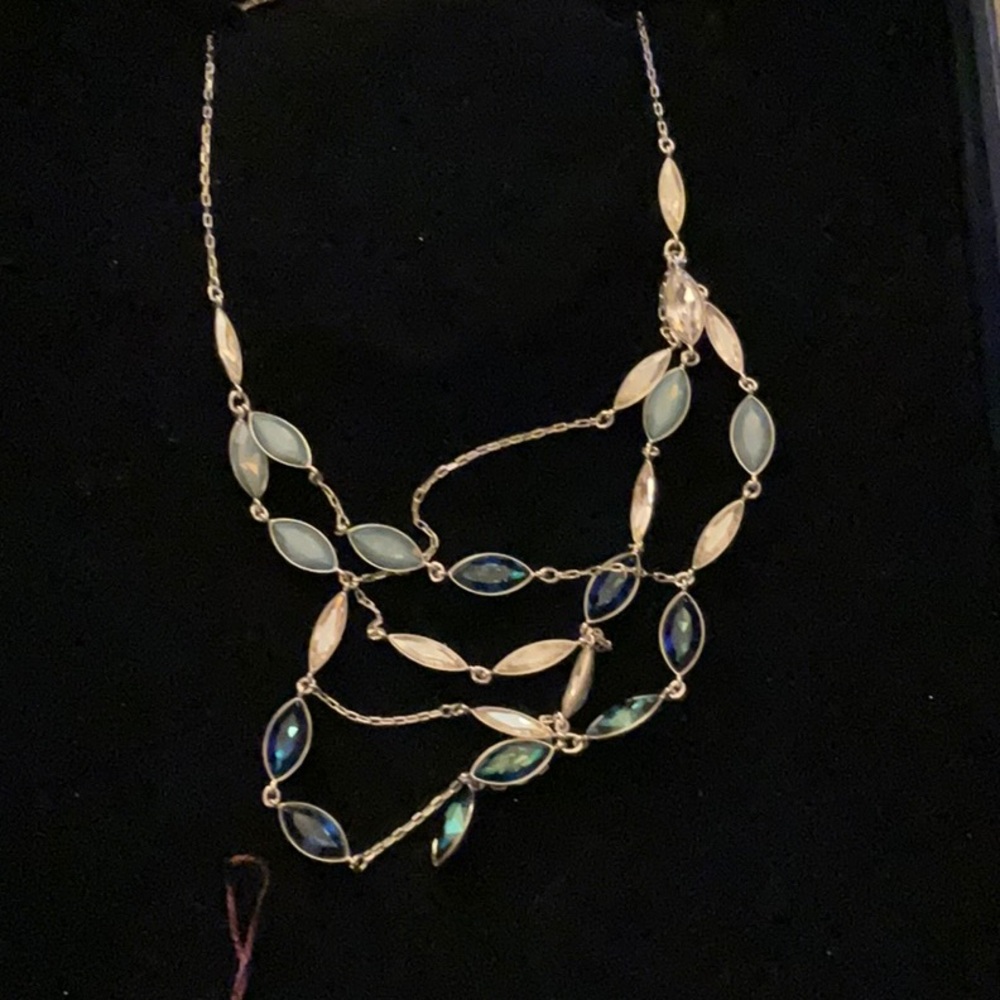 NEW SWAROVSKI Gorgeous multi tiered jewel blue & silver necklace Statement piece
